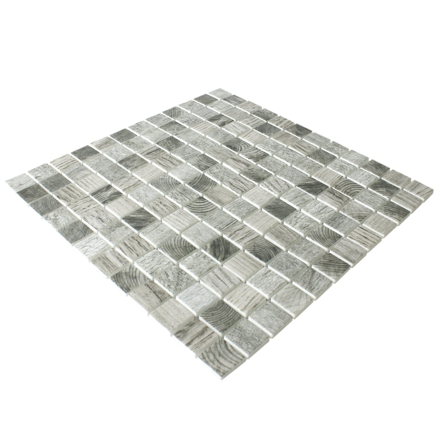 Mosafil Mosaikfliesen Mosaikfliesen Glas Valetta Holzstruktur, Glas 30.000x30.000, beige-grau, Eco Glas - Verlegefertig auf ein Netz geklebt - Frostsicher -
