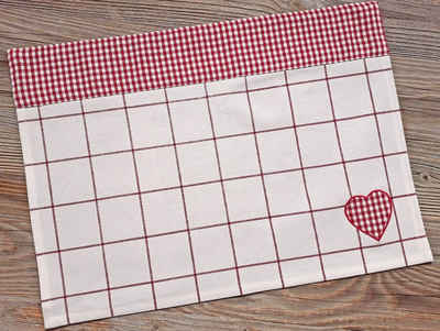 Platzset, Tischset Landhaus Premium GERTI Herz rot weiß kariert 33x48 cm, matches21 HOME & HOBBY, (1-St)