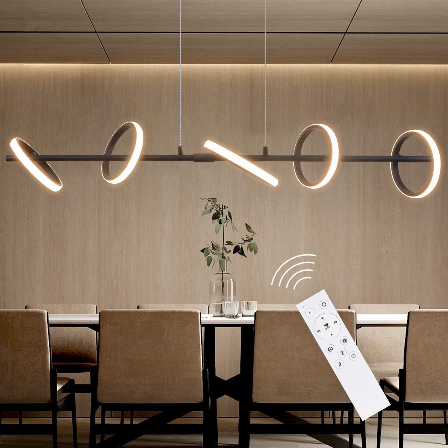ZMH LED Pendelleuchte Modern Esstisch Drehbaren Abnehmbar Ringen Hängeleuchte Schlafzimmer, dimmbar, LED fest integriert, Tageslichtweiß
