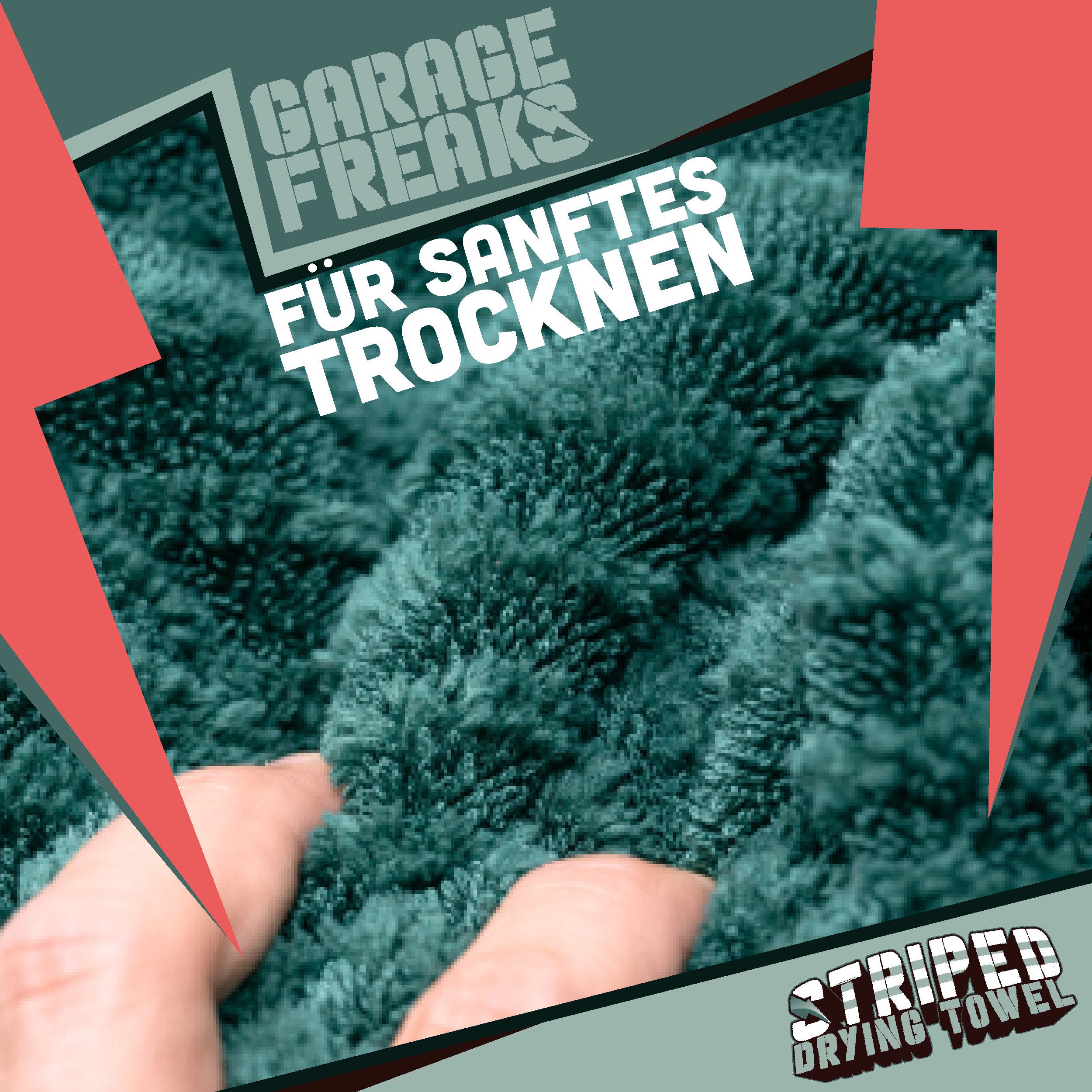 Garage Freaks Auto Trockentuch 2er Set - STRIPED DRYING TOWEL - 50x80cm & 40x40cm Mikrofasertuch (Mikrofaser, 2-tlg., 1300 GSM, Mikrofaser Tuch, 50x80cm - 40x40cm, Streifenfrei)