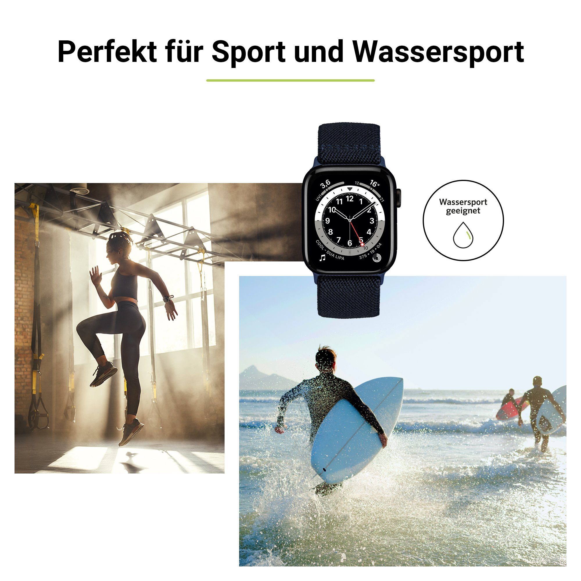 WatchBand (42mm) 3-1 Adapter, Watch Uhrenarmband mit 6-4 & 9-7 Smartwatch-Armband (44mm), Ultra Apple Flex, (45mm), Blau, SE (49mm), Artwizz Textil