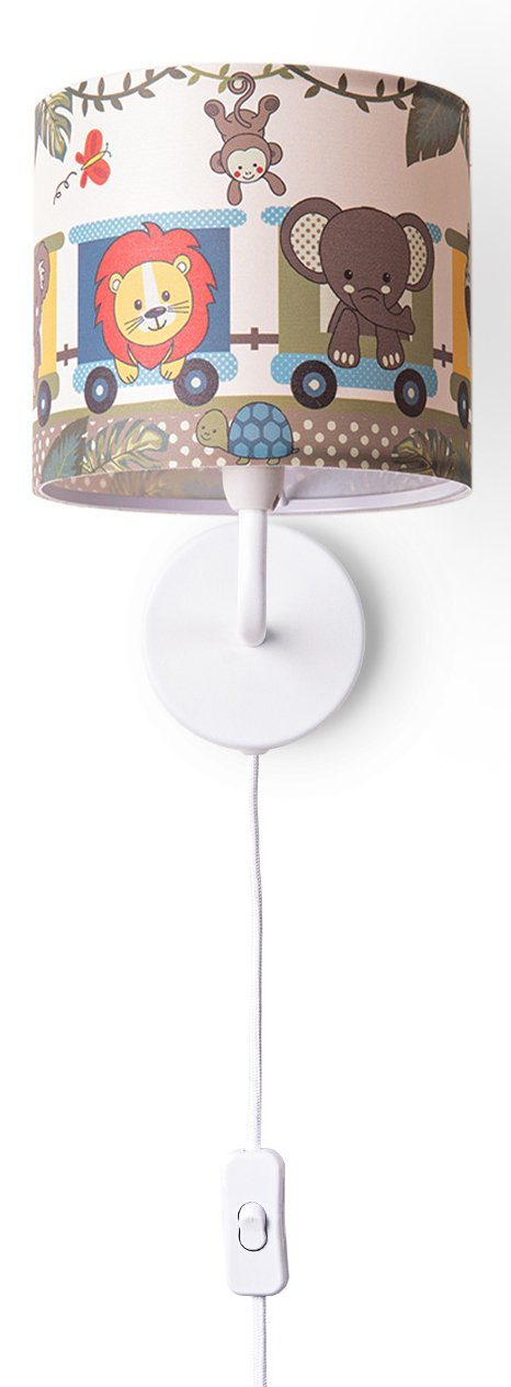 Paco Home Wandleuchte Diamond 635, ohne Leuchtmittel, Kinderlampe Innen Mit Ø 18cm; Zoo Tiere im Zug; Kabellänge 3m; E14