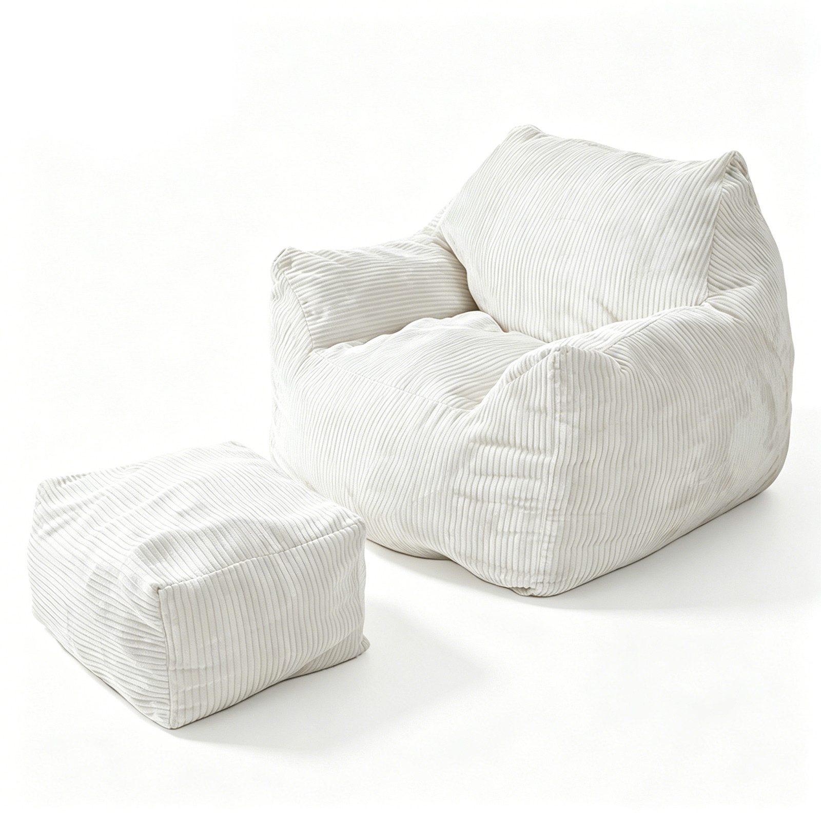 TWSOUL Sitzsack mit Hocker, Cord Bean Bag Chair mit hochdichtem Schaumstoff, weiches Loungesofa für Wohnzimmer, Gaming & Lesen, Beige