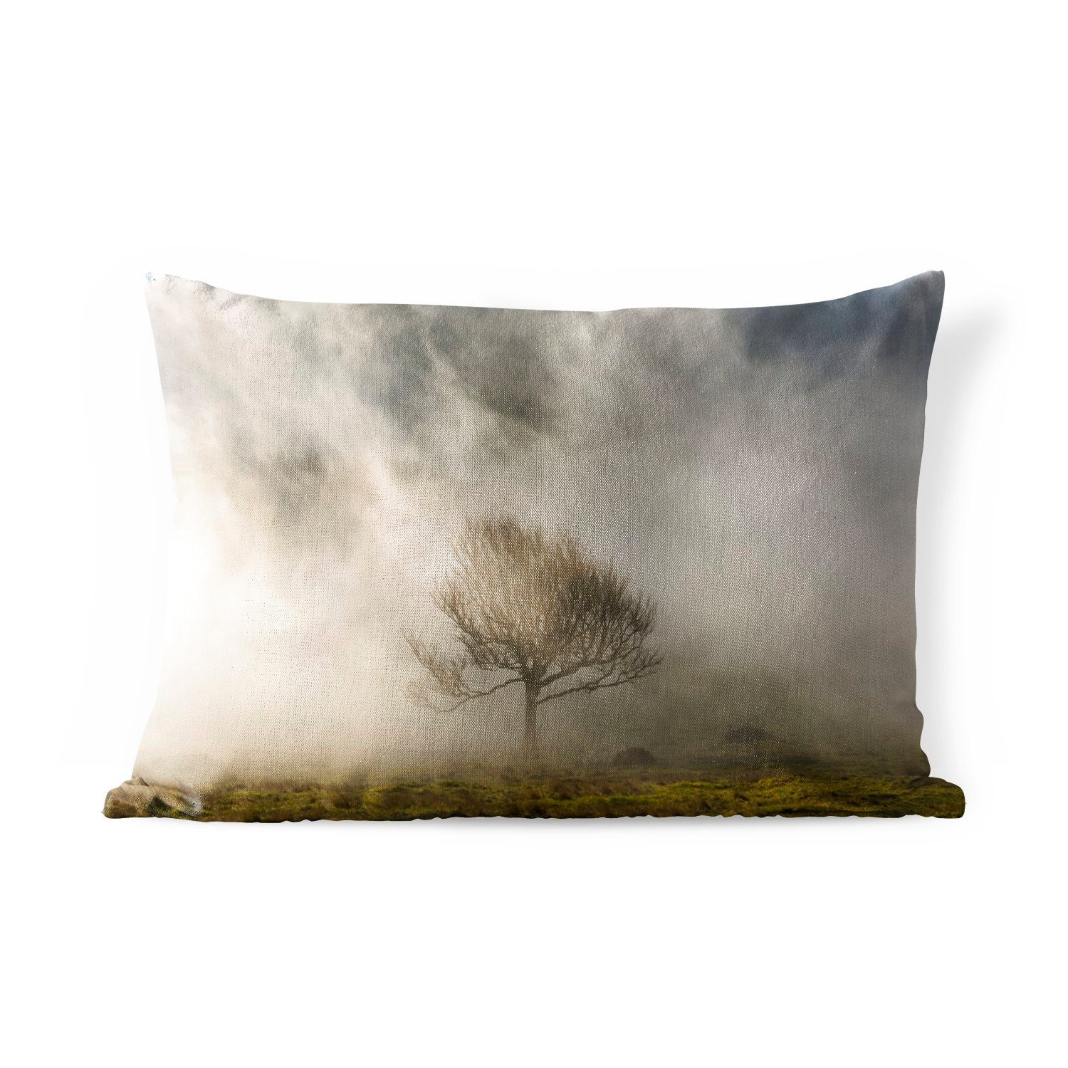 MuchoWow Dekokissen Einfacher Baum im Nebel, Outdoor-Dekorationskissen, Polyester, Dekokissenbezug, Kissenhülle