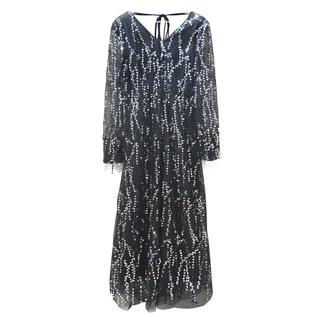 L.Ru UG Abendkleid Damenhaft bestickter Damen-Abendkleid Paillettenmuster Netzkleid) langer mit Transparentes Rock (1-tlg
