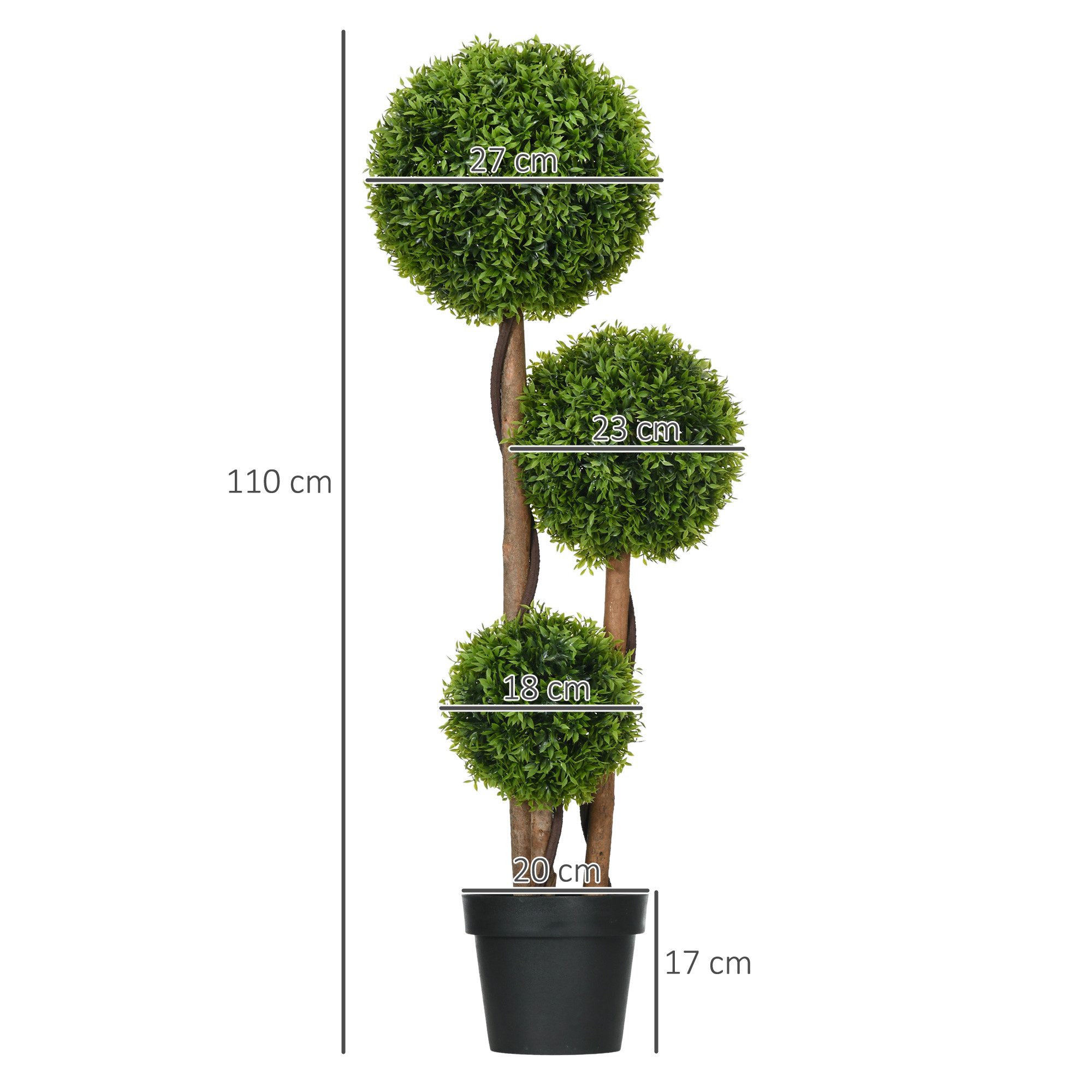 Kunstpflanze Künstliche Pflanze wie echt, Kunstbaum mit 3 Kugeln für Wohnzimmer Buchsbaum, Bambus, HOMCOM, Höhe 110 cm, UV-beständig, im Topf, pflegeleicht