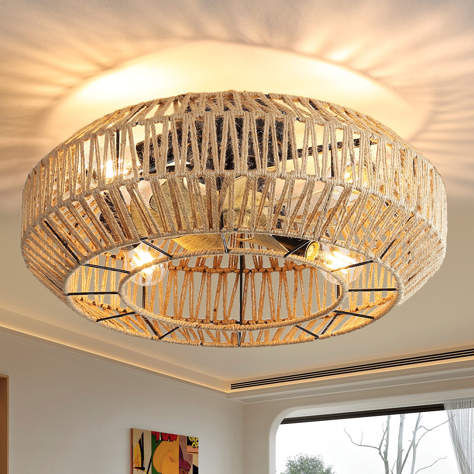 Sofucor Deckenventilator Farmhouse Deckenventilator mit Käfig, 56 cm, E27*4 günstig online kaufen