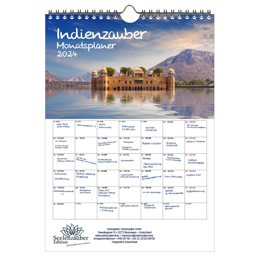 Seelenzauber Wandkalender Reisezauber Indien Planer DIN A4 Kalender für 
