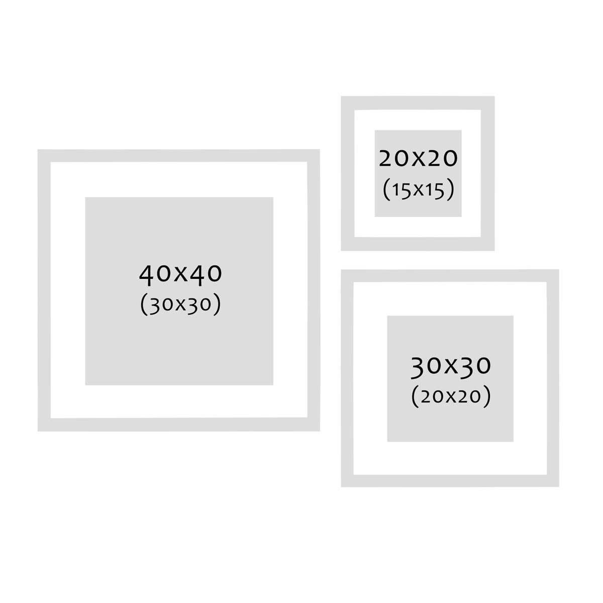 PHOTOLINI Bilderrahmen 3er Set 30x30 / und 40x40 20x20, mit cm Schwarz 3D-Rahmen Passepartout