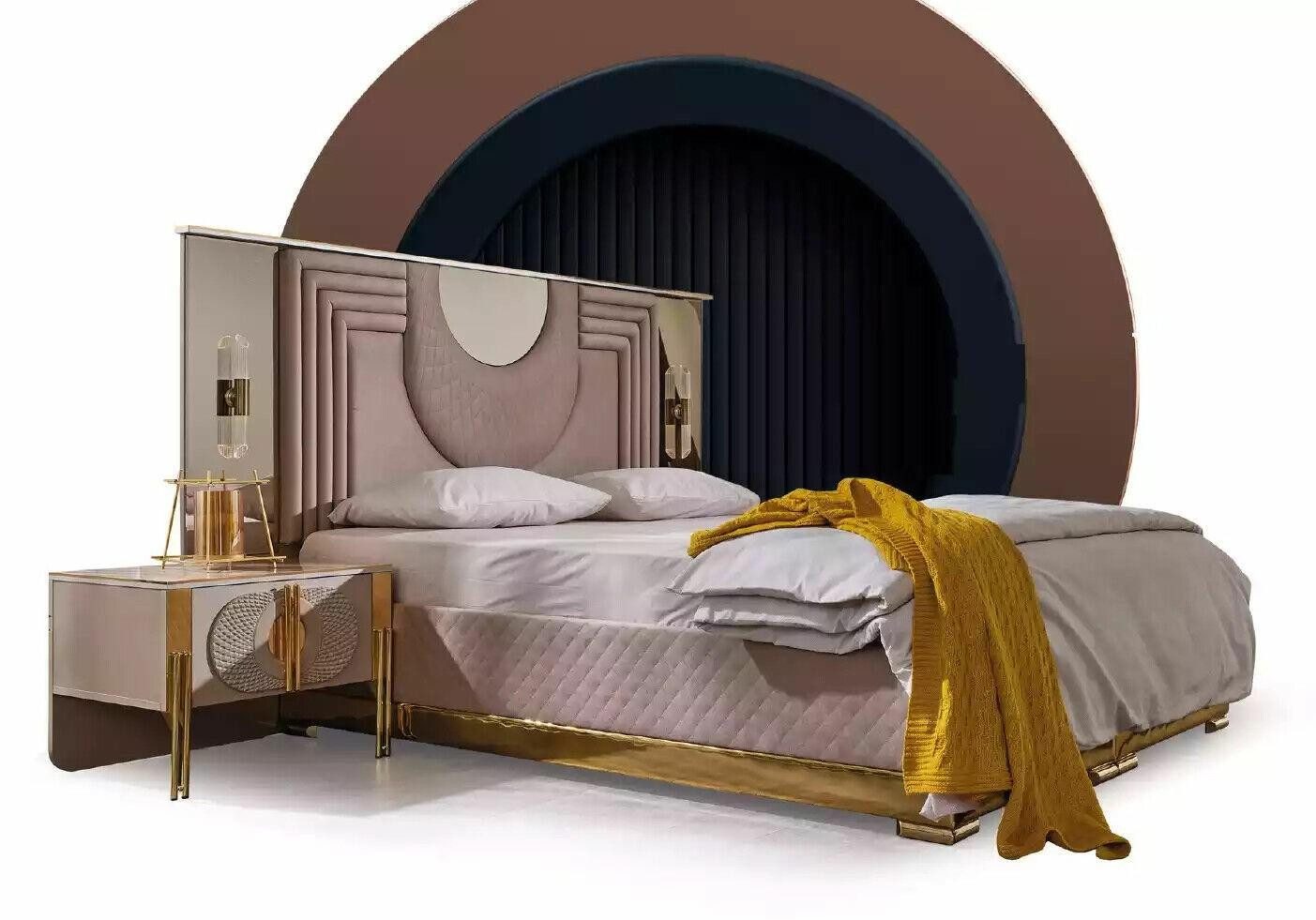 Polsterbett Elegantes Schlafzimmer Set aus Holz mit Bett und Nachttischen