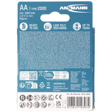 ANSMANN AG Ansmann Mignon AA 1,5V Lithium-Ionen Akkus, min. 1800mAh typ. 2000mAh Akku 2000 mAh (1,5 V)