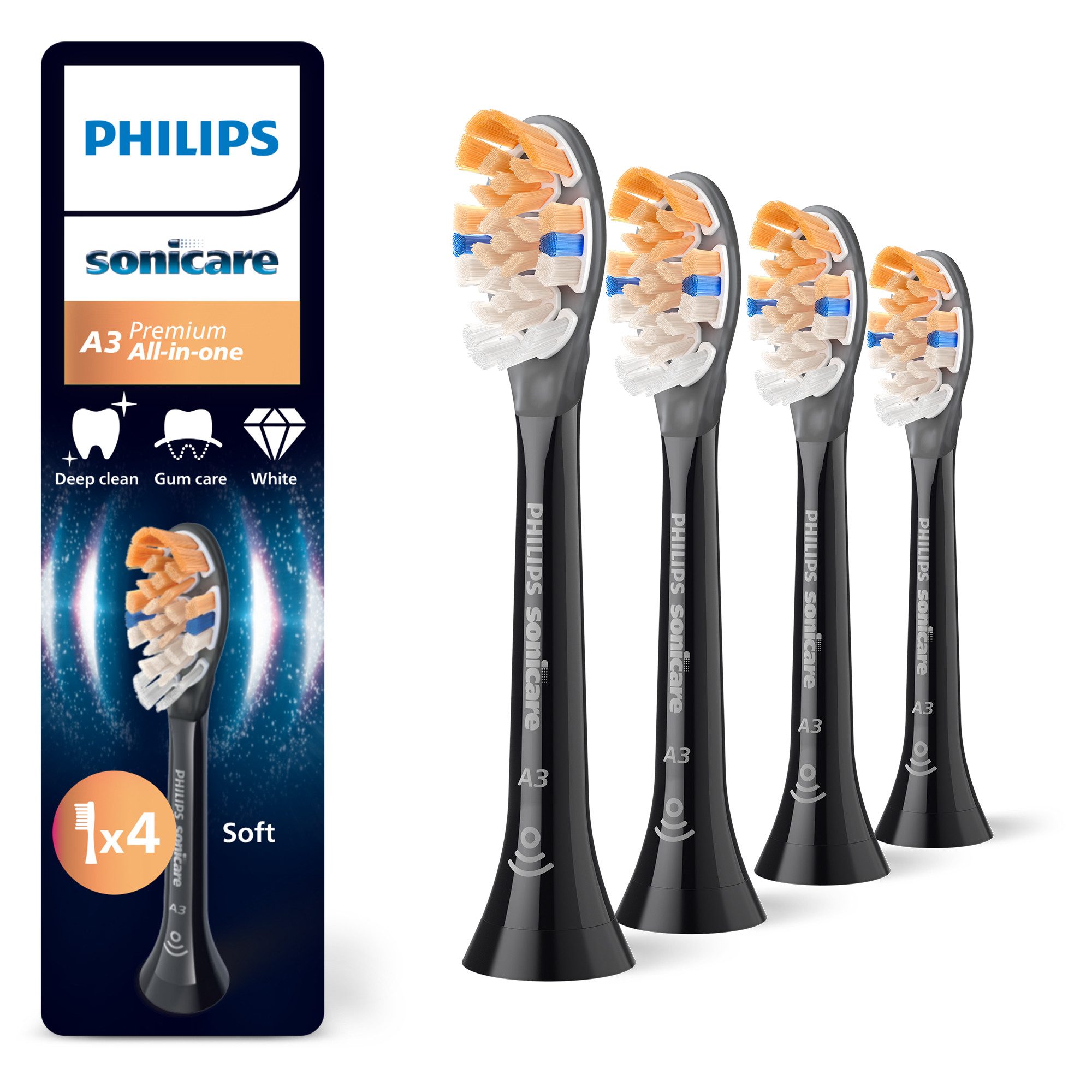 Philips Sonicare Aufsteckbürsten A3 Premium All-in-One, für eine gründliche Gesamtreinigung, für jedes Sonicare Handstück