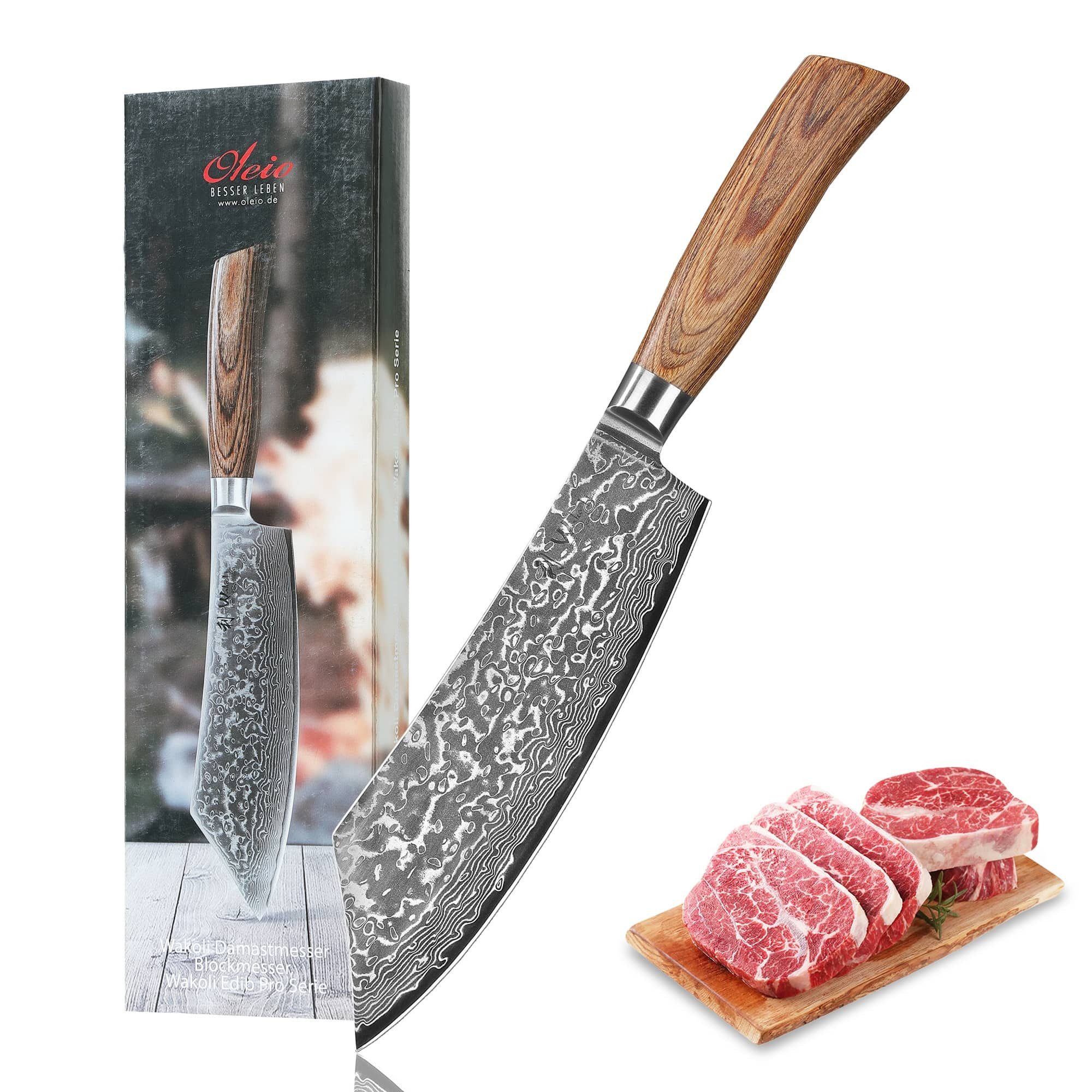 Wakoli Fleischmesser Edib Pro Damastmesser BBQ- & Blockmesser Küchenmesser 20cm Klinge, 67 Lagen Damaststahl, VG-10 Stahlkern