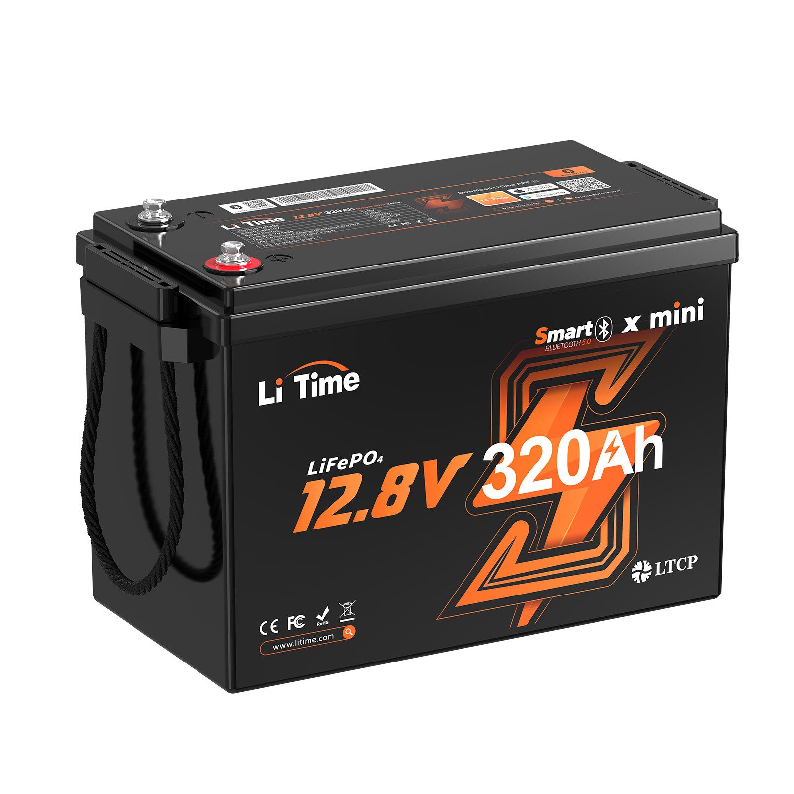 LiTime 12V 320Ah LiFePO4 Batterie W190 untersitz mit Bluetooth 4096Wh Solarakkus (12 V), Wiederaufladbar, PV Stromspeicher für Wohnmobile, Inselanlage, Boote