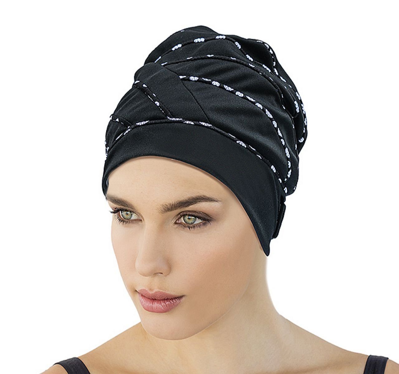 Fashy Badekappe Badehaube Badekappe Bademütze Schwaz mit Schwarz Weißen Paspeln Fashy
