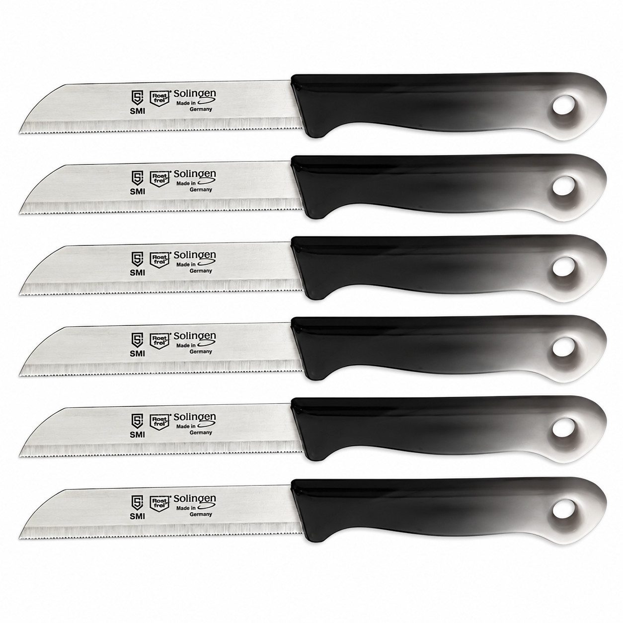 SMI Gemüsemesser 6-tlg Solingen Gemüsemesser Set Schälmesser Obstmesser Küchenmesser, Klinge mit Wellenschliff