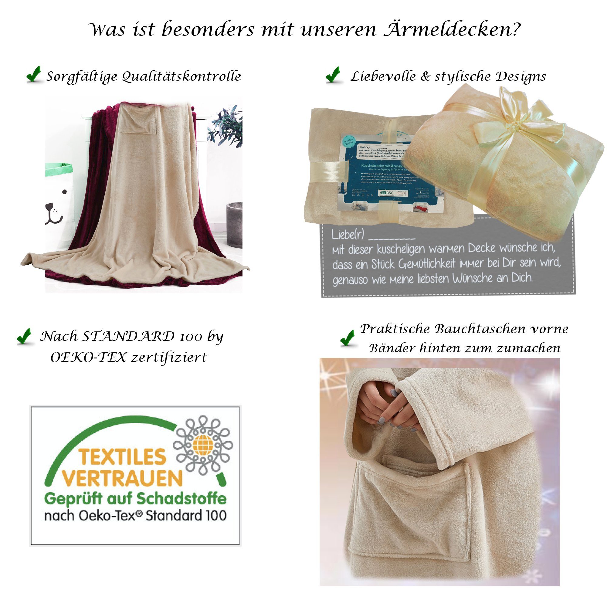 Wohndecke Geburtstagsgeschenk, Kuscheldecke mit Ärmeln, Geschenk für Frauen, Lucadeau, flauschige Kuscheldecke in Stofftasche mit Grußkarte (150 x 200 cm)