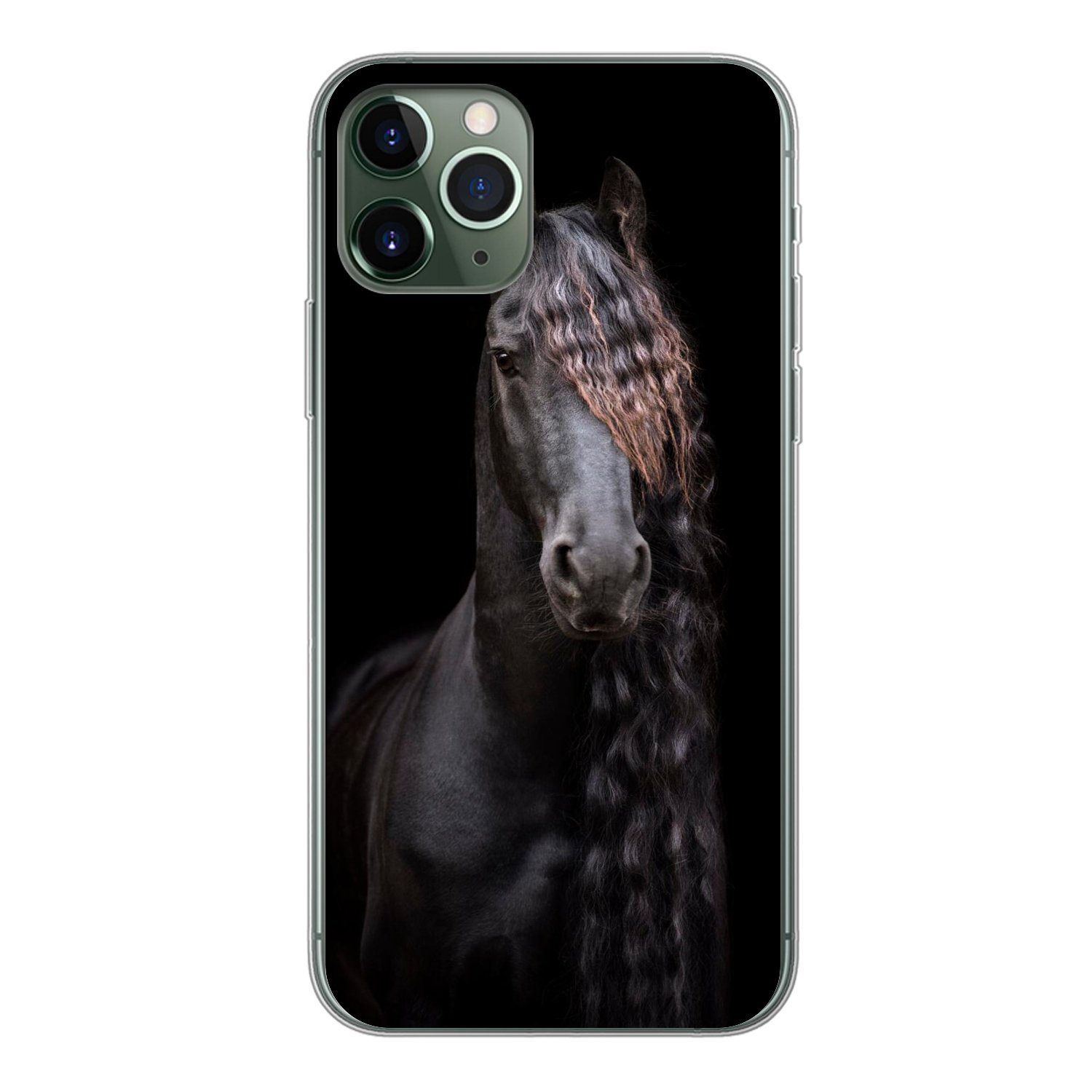 MuchoWow Handyhülle Pferde - Friesisch - Mähne - Schwarz - Tiere, Handyhülle Apple iPhone 11 Pro, Smartphone-Bumper, Print, Handy