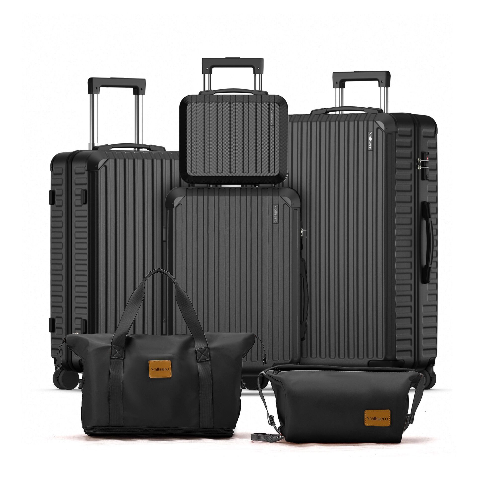 VALLSERO Trolleyset LG2 Hartschalen-Koffer set (S,M,L,XL) Rollkoffer, Reisekoffer, (Hartschalen Trolley 6-teiliges-set), Handgepäck 4 Rollen, ABS-Material, TSA Zollschloss, 6-teiliges Set