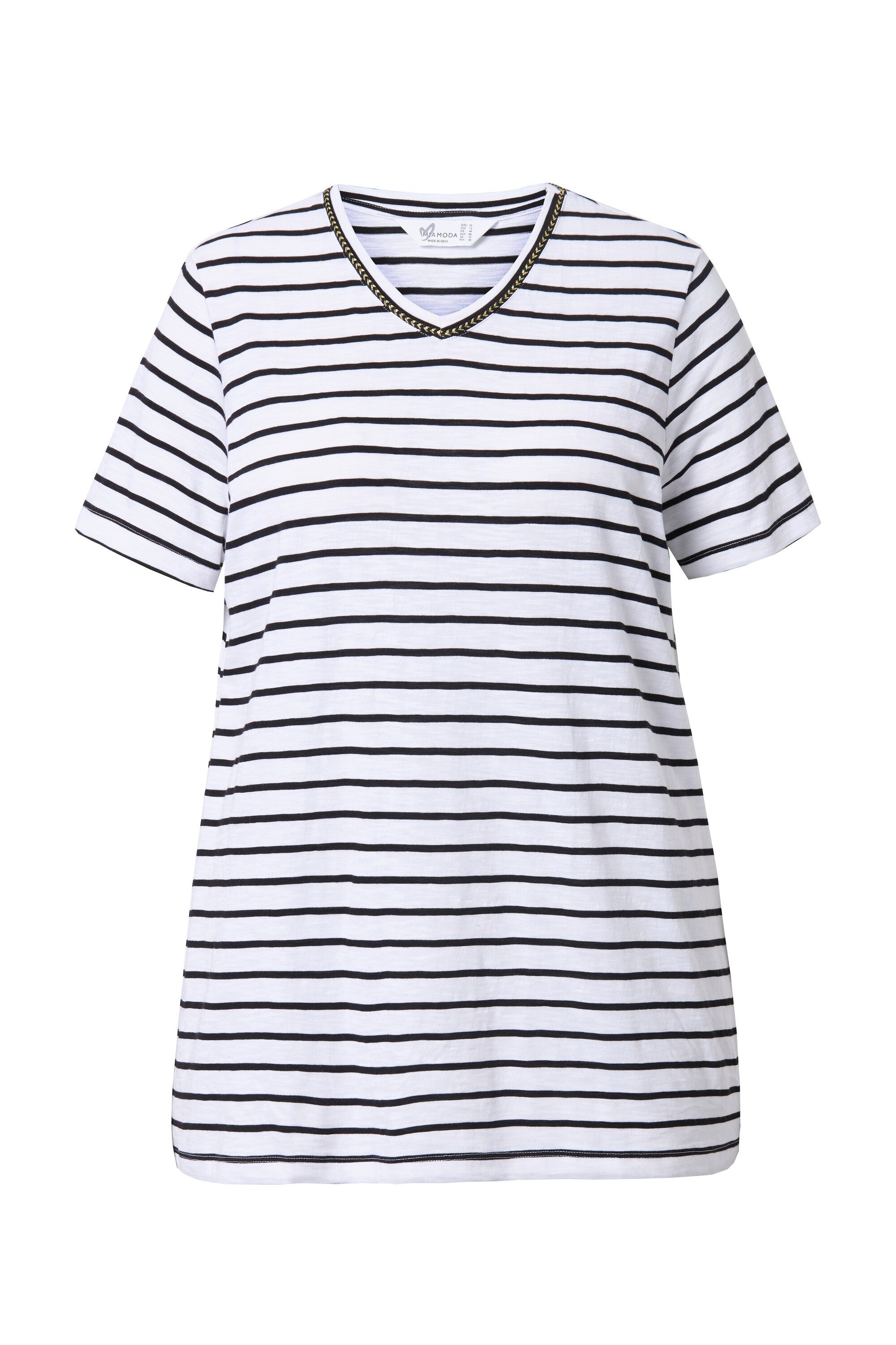 MIAMODA T-Shirt T-Shirt A-Linie Ringel Ausschnitt-Zierband günstig online kaufen