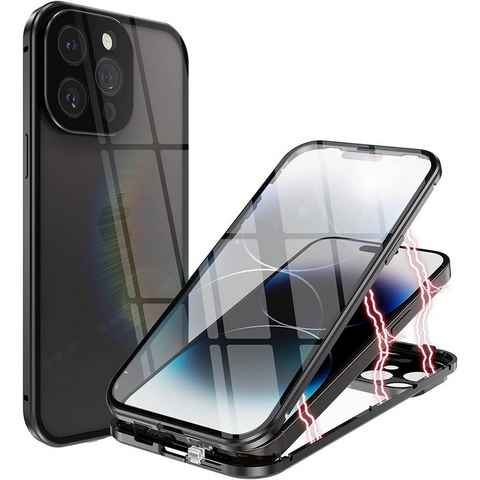 CoolGadget Handyhülle Metall Magnet Handy Case für Apple iPhone 14 Pro Max 6,7 Zoll, Hülle 360 Grad Schutz Cover Gehärtetes Glas für iPhone 14 Pro Max