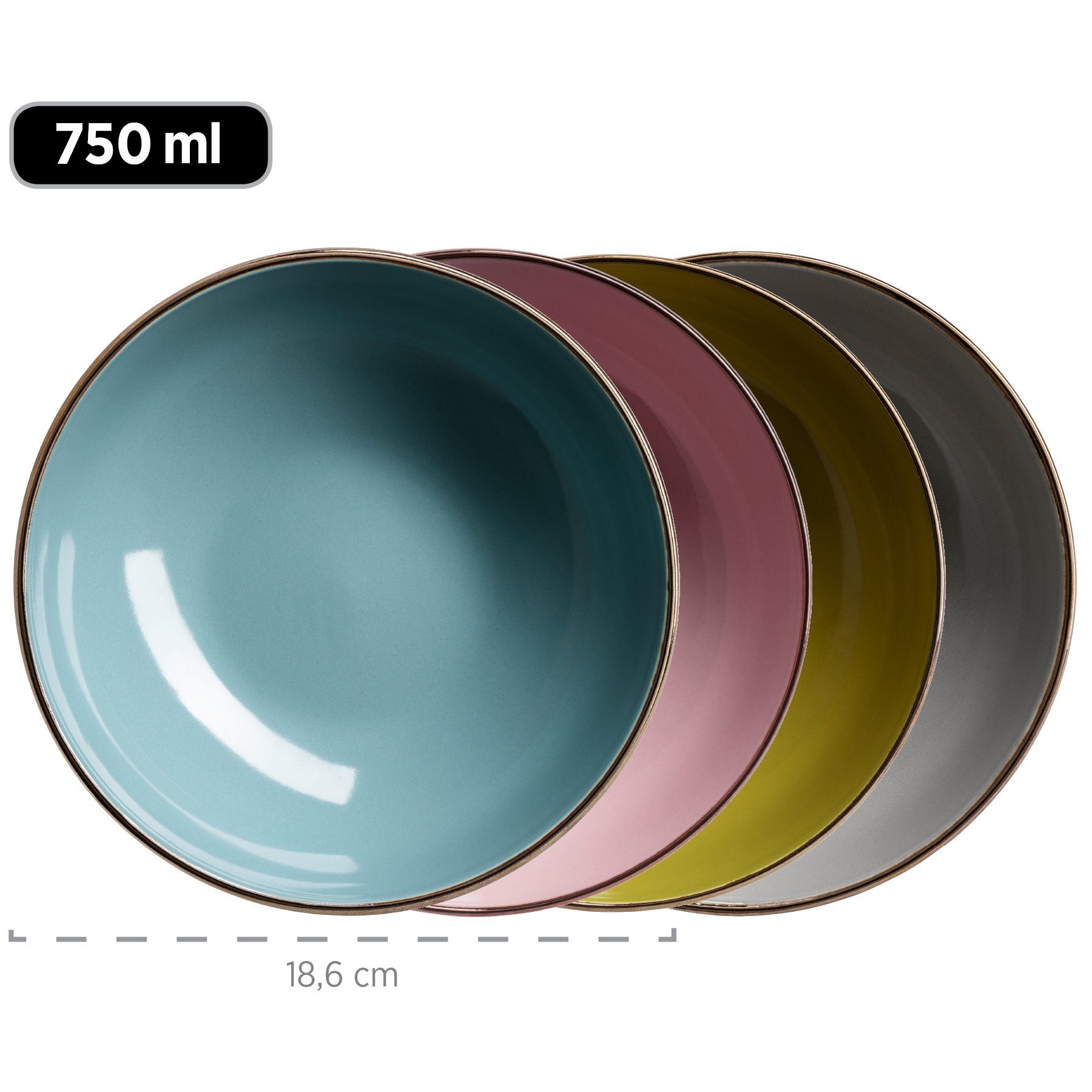 MÄSER Kombiservice METALLIC RIM (16-tlg), 4 Personen, Steinzeug