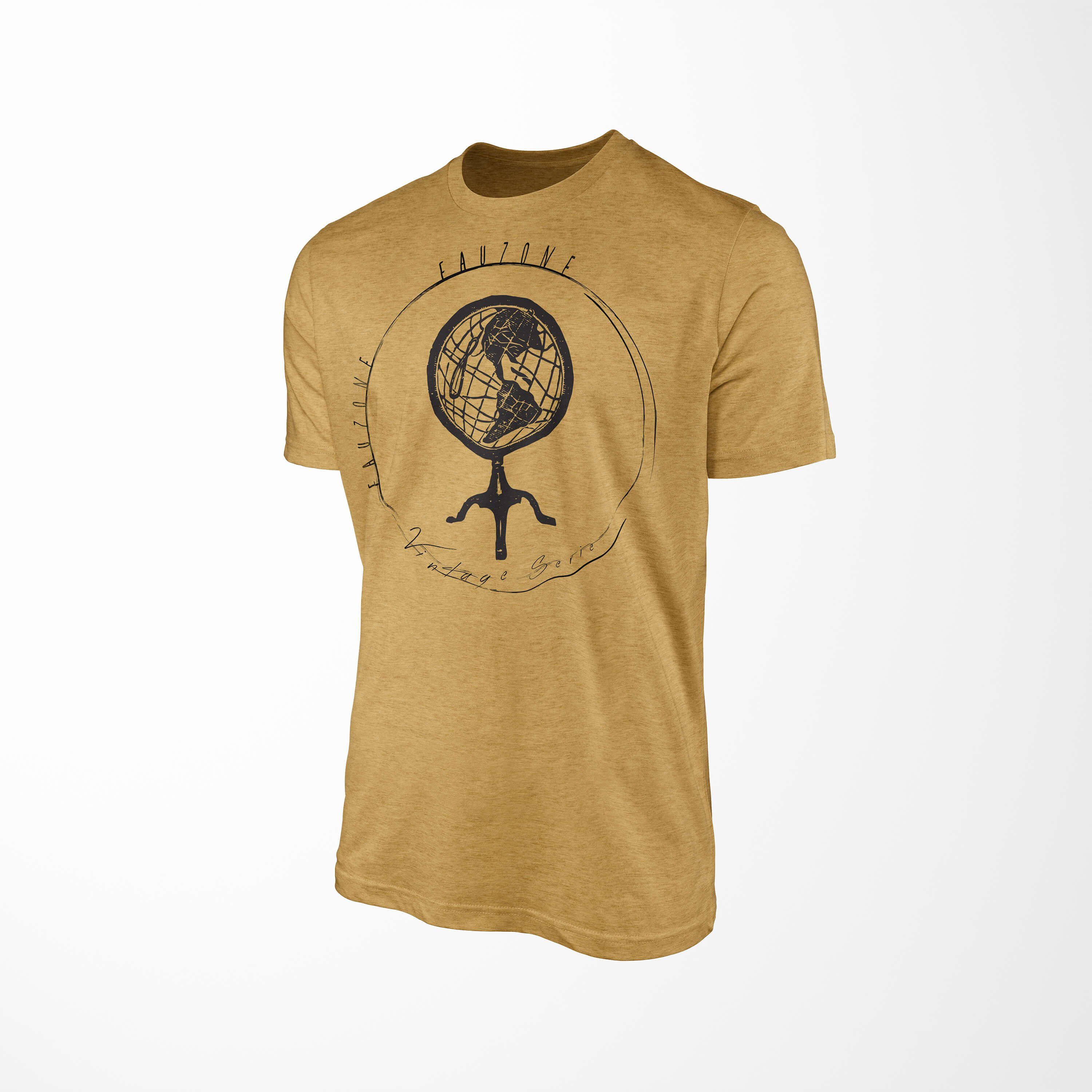 Sinus Art T-Shirt Herren Antique T-Shirt Globus Gold Vintage