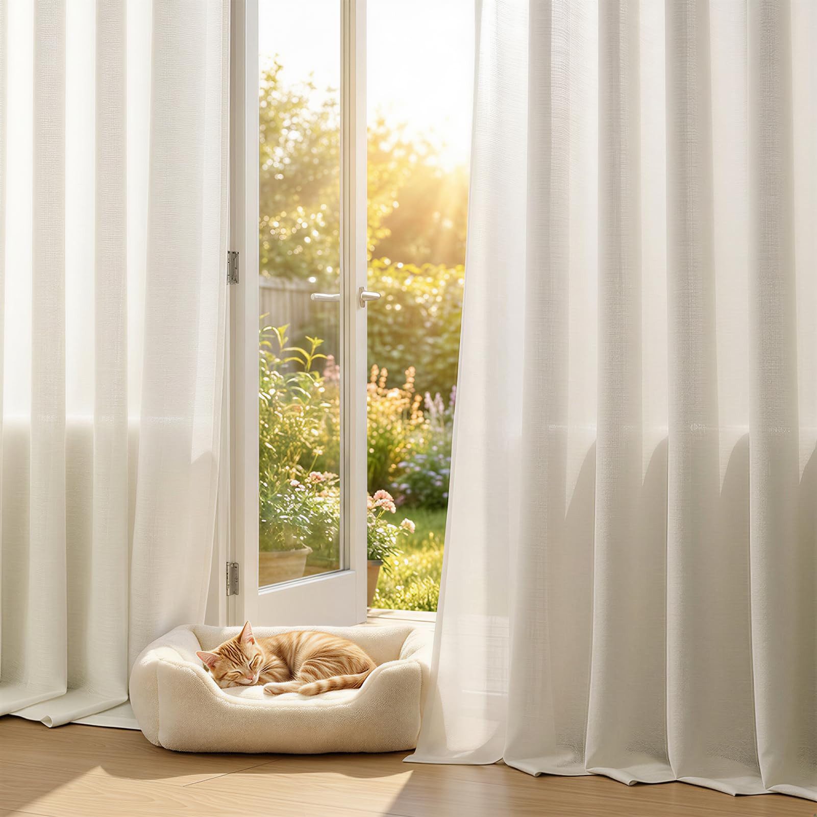 Topfinel Gardine wohnzimmer modern ösenvorhänge schlafzimmer leinen halbtransparent (2 St), Ösen, halbtransparent, gardinen leinenoptik Weiß 140x145cm Esszimmer – Bild 5 von 5