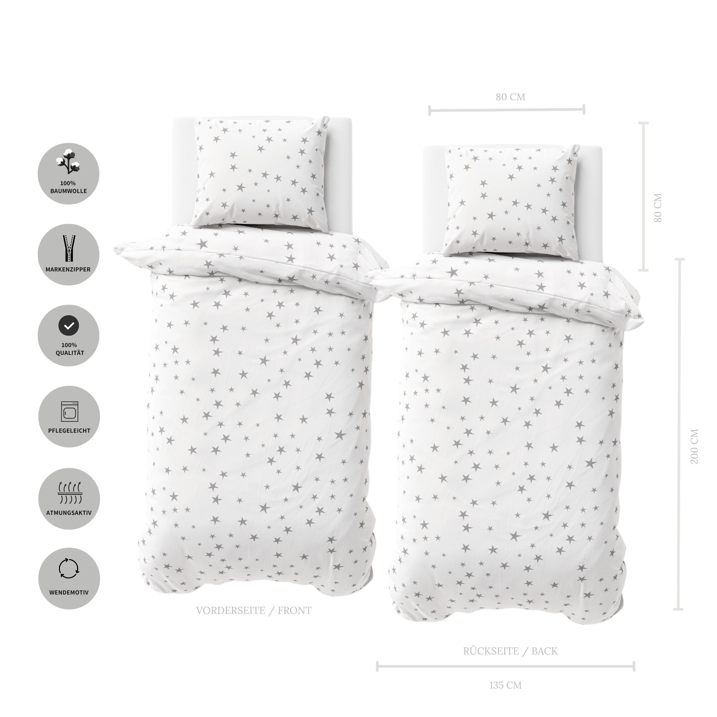 MTOnlinehandel Bettwäsche Himmlisch und Elegant Biber/ Flanell in 135x200 + 80x80 cm, 100% Baumwolle, 2 teilig, Weihnachten, Wintermotiv