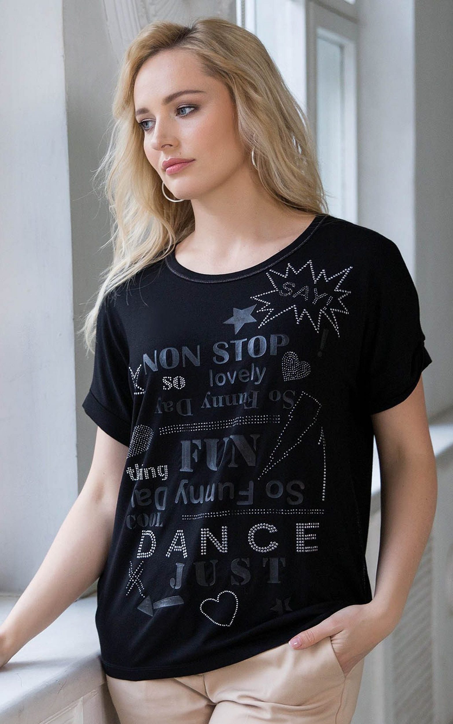 Passioni T-Shirt in Schwarz, mit Schriftzügen günstig online kaufen