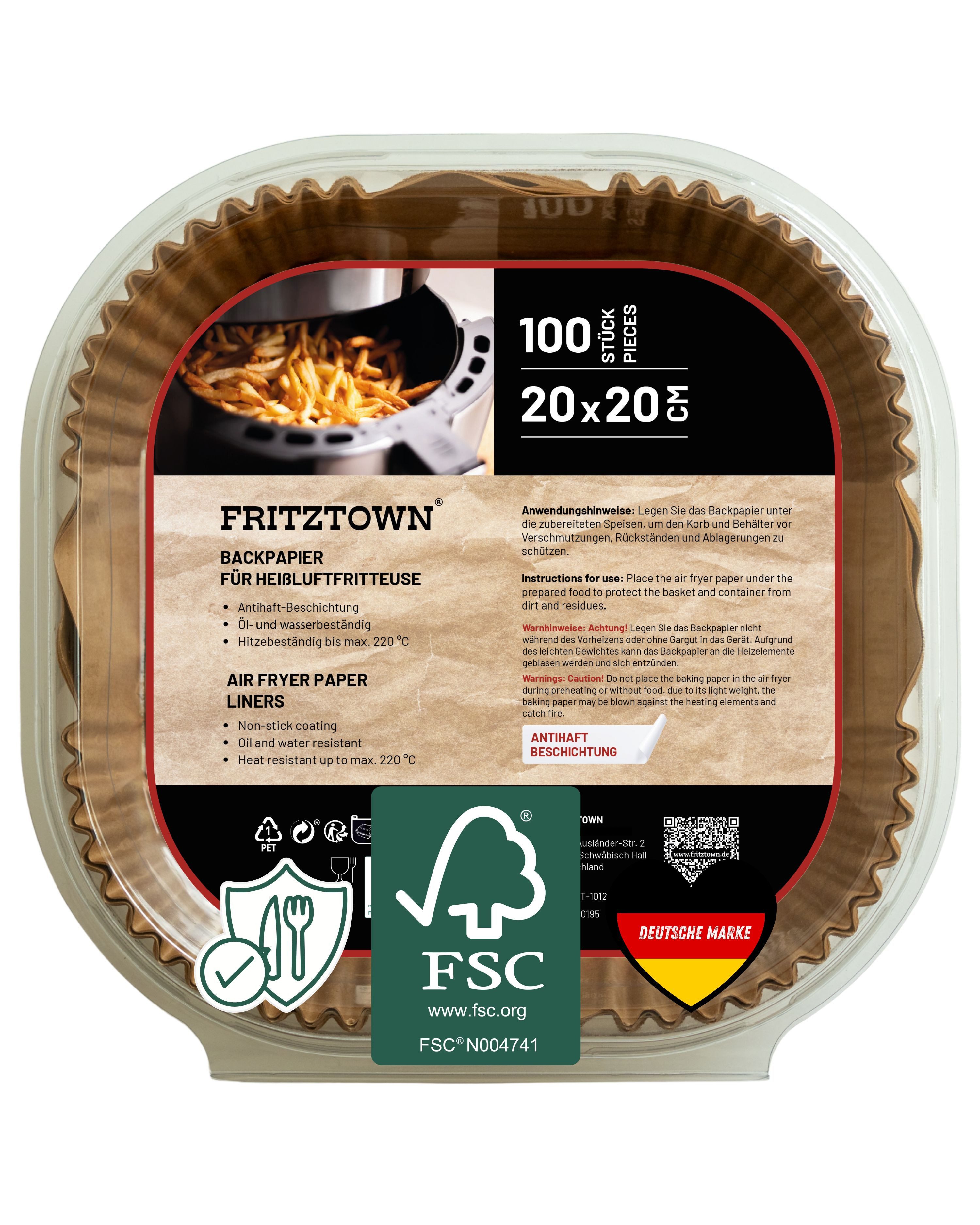 FRITZTOWN Backpapier Air fryer Backpapier, Backpapier für die Heißluftfritteuse, Air fryer Heißluftfritteuse Backpapier Einwegschalen
