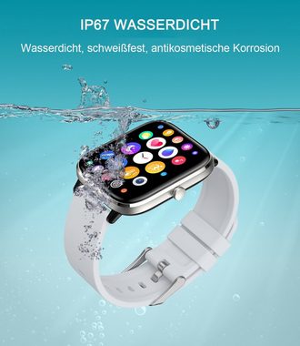 ombar Damen Herren Smartwatch,1.7" HD Voll Touchscreen, IP67 Fitness Uhr Smartwatch (für Android IOS 1.7 Zoll), mit Pulsmesser Schlafmonitor Stoppuhr Musiksteuerung, Sportuhr