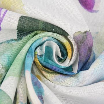 Rasch TEXTIL Stoff Rasch Textil Gardinenstoff Baumwolle Malve Aquarell-Blumen weiß türki, überbreit