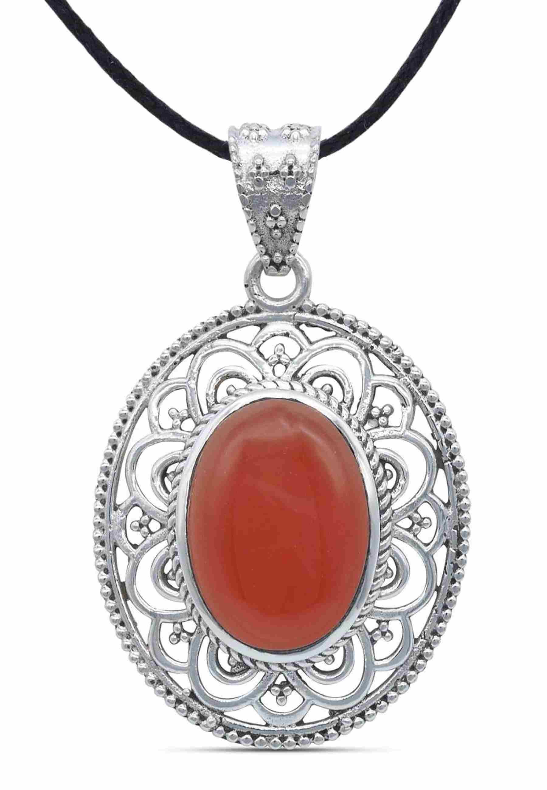 mantraroma Кулоны MIUNI aus 925 Silber mit Karneol (Kettenanhänger am Baumwollband im Schmuckbeutel), 925 Sterling Silber Кулоны für Damen
