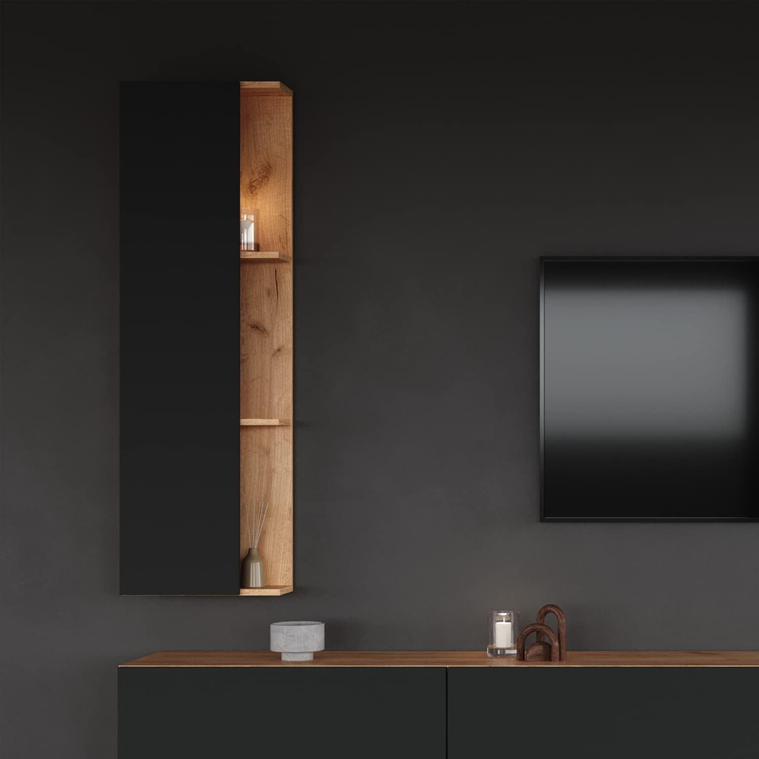 Planetmöbel Hochschrank LUX Seitenschrank 40 cm Gold Eiche / Anthrazit