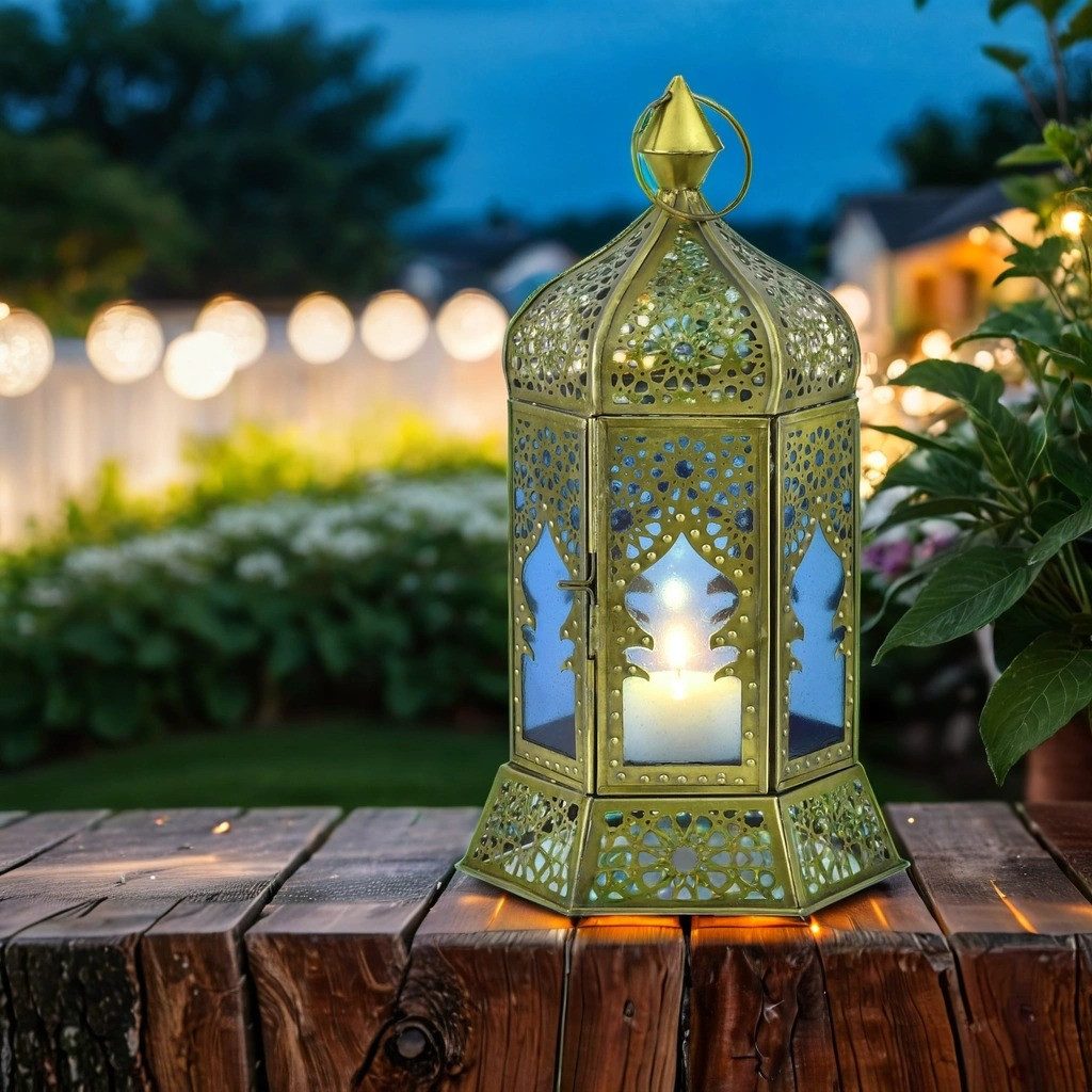 Marrakesch Orient & Mediterran Interior Kerzenlaterne Orientalische Deko Teelichthalter Laterne Windlicht Labib Blau (1 St), Handarbeit
