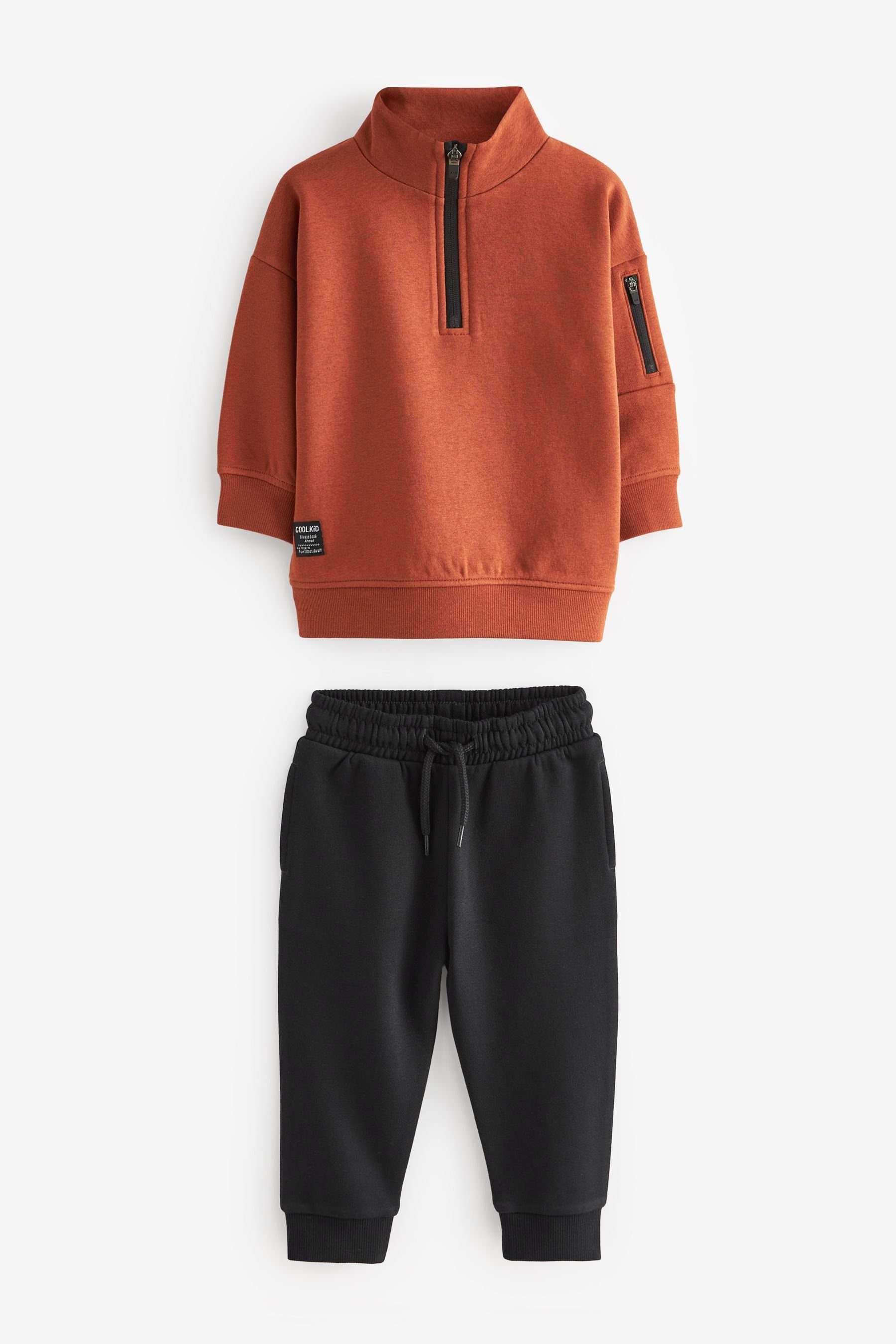 Next Sweatanzug Set: Sweatshirt und Rust mit Brown/Black Jogginghose (2-tlg) Trichterkragen