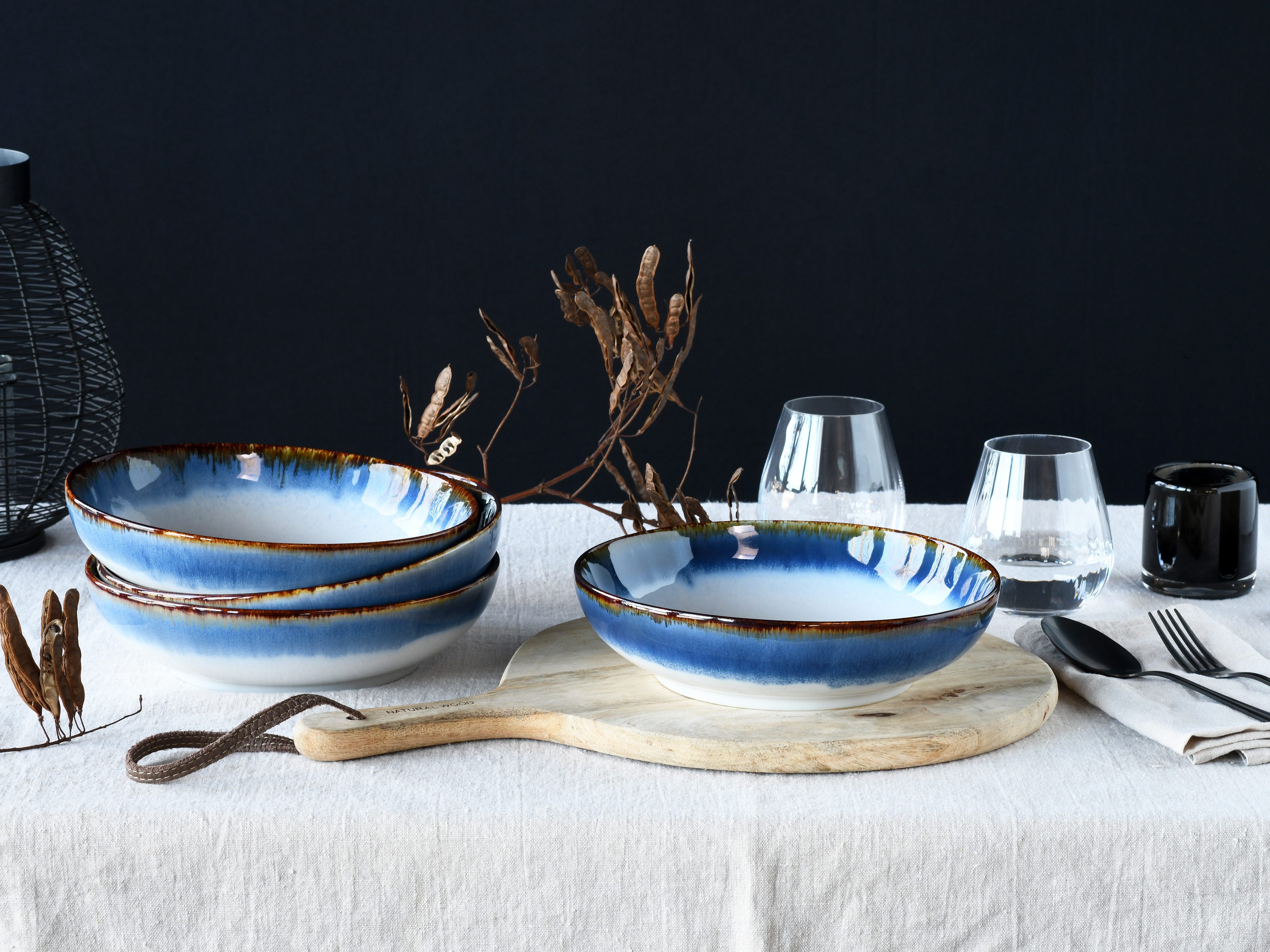 CreaTable Schale Cascade, Poke Bowl 22,5 cm 4-tlg, Steinzeug, (Set, 4-tlg), Rekativglasur, Healthy Food