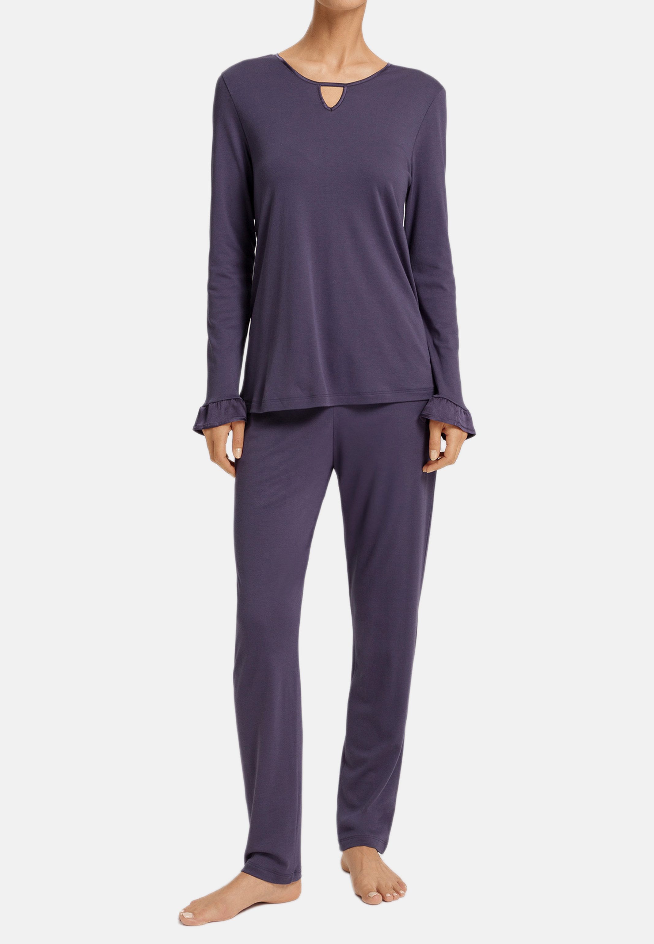 Hanro Pyjama Claire (Set, 2 tlg) Schlafanzug - Baumwolle - Atmungsaktiv - Gerüschte Seidenabschlüsse