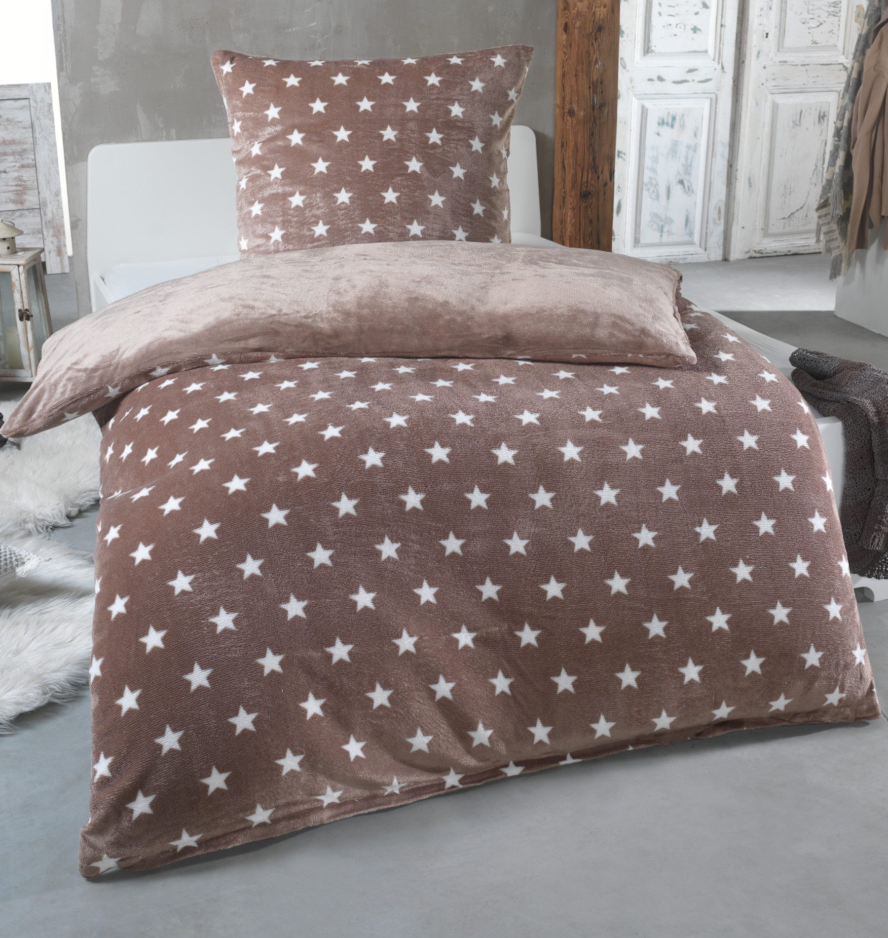 Malika Wendebettwäsche 135x200 + 80x80 cm Cashmere Touch Sterne Bettwäsche, günstig online kaufen