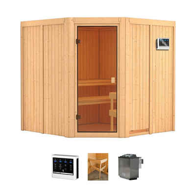 welltime Sauna Merkur, BxTxH: 196 x 196 x 198 cm, 68 mm, (Set) 9 kW-Bio-Ofen mit ext. Steuerung