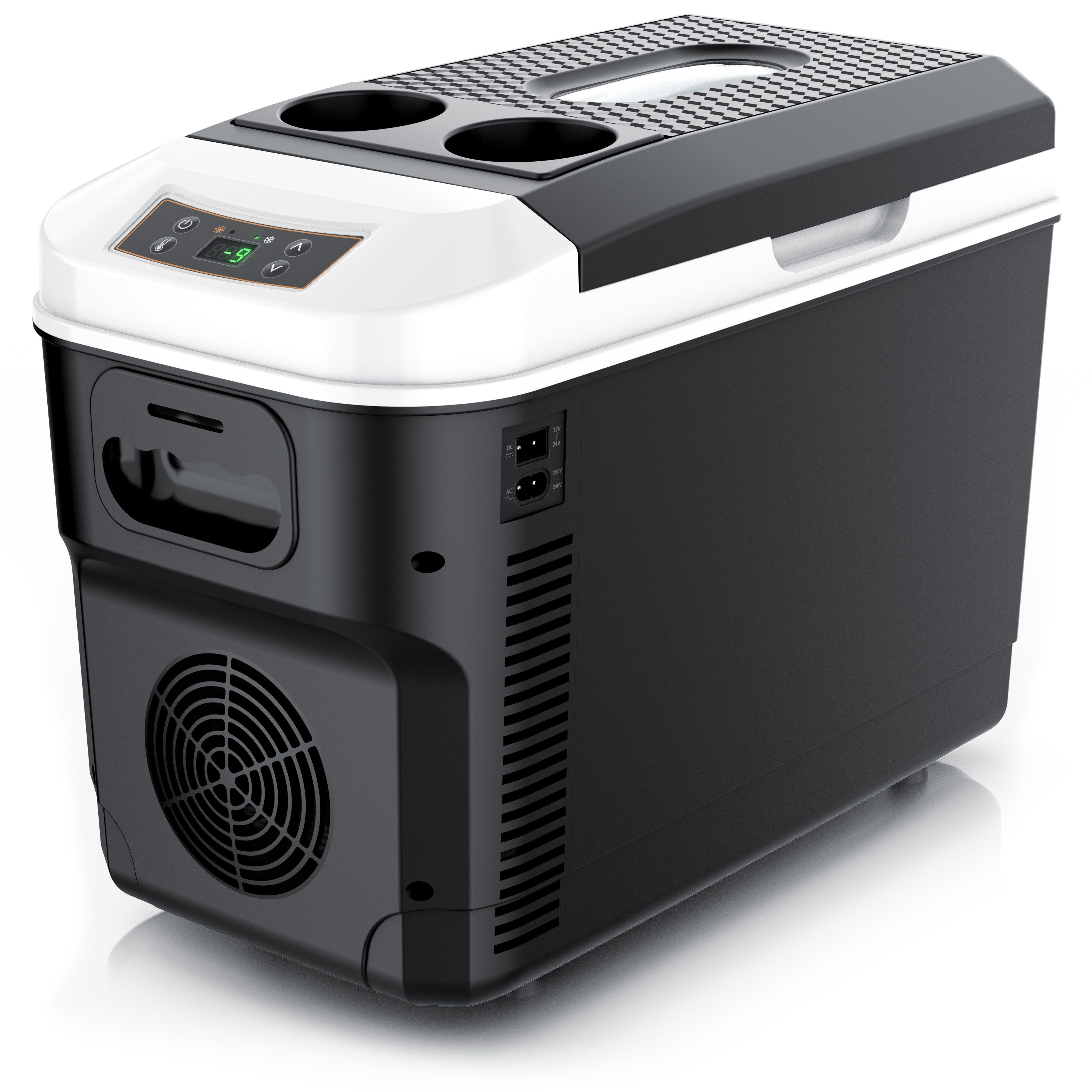 Brandson Elektrische Kühlbox Elektrische Kühlbox 14 L mit Display, Kühl- & Heizfunktion, 230V/12V, 14 l, Sichtfenster, 2 Tassenhalter, Tragegurt, Status-LEDs