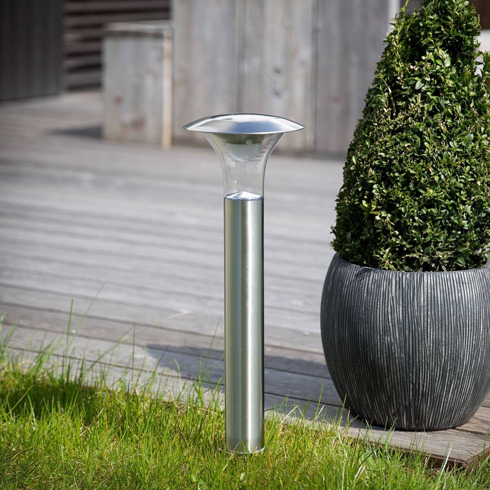 Lindby Außen-Stehlampe Jolin, LED, Edelstahl Alu universalweiß IP44, 1 x 0,5 W LED, universalweiß
