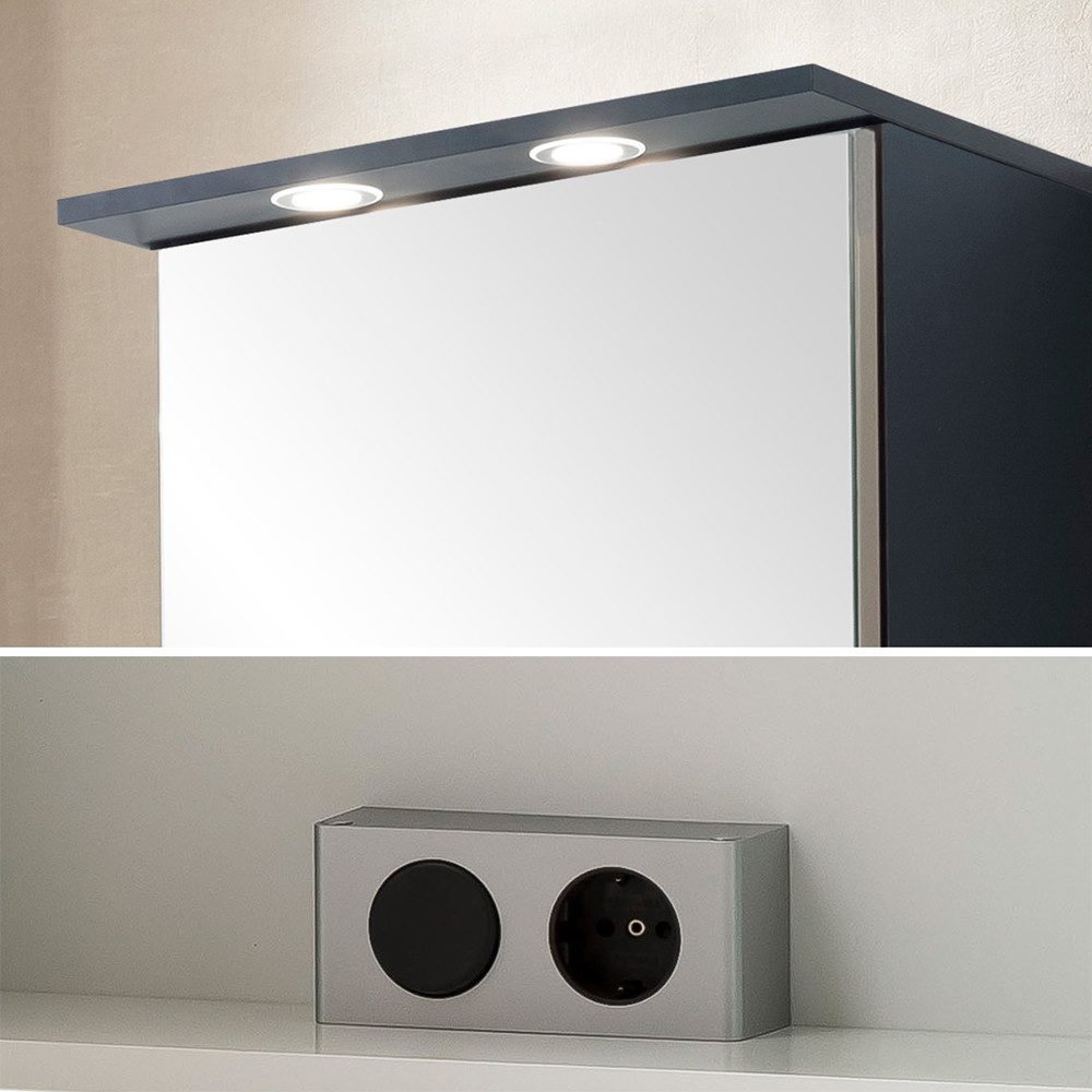 Lomadox Spiegelschrank JONA-80 Badezimmerspiegelschrank blau mit LED beleuchtung, 50cm breit