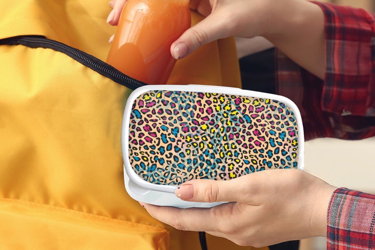 Brotbox - - Jungs für Lunchbox Muster Kunststoff, Mädchen Kinder MuchoWow weiß und Brotdose, für Erwachsene, (2-tlg), und Pantherdruck Farben,