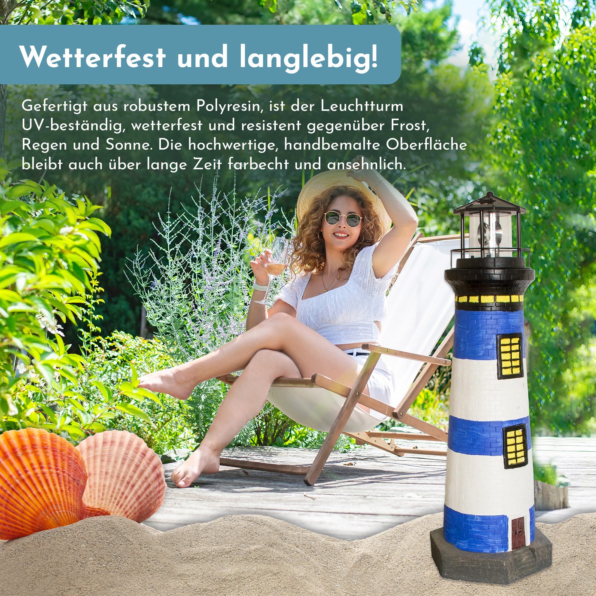 Lemodo LED-Dekofigur Solar-Leuchtturm mit rotierender Leuchte, 37 oder 83 cm hoch – Bild 4 von 5