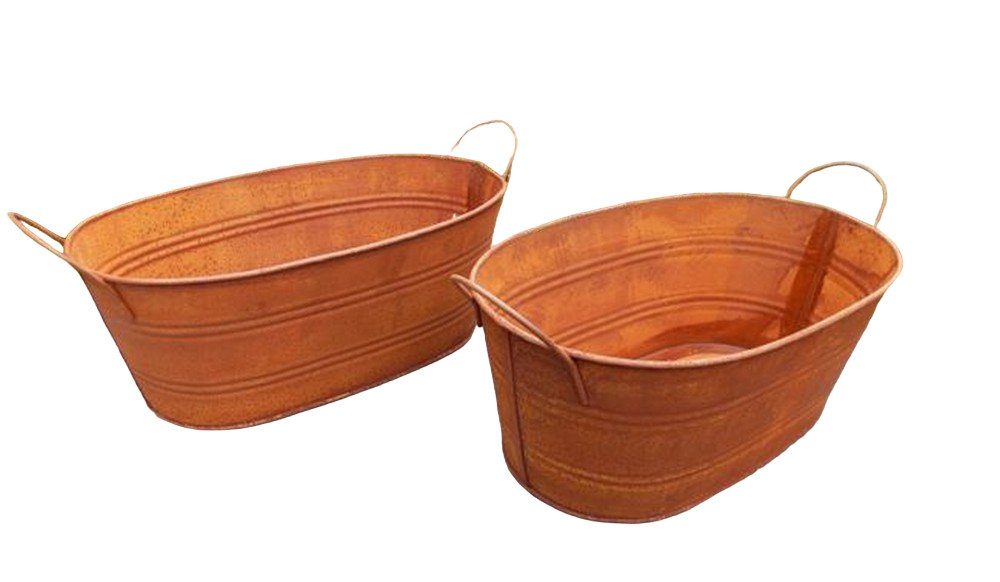 Übertopf Pflanzschalen 2er Set Pflanztöpfe Blumentöpfe Eisen Rost oval je 25 cm