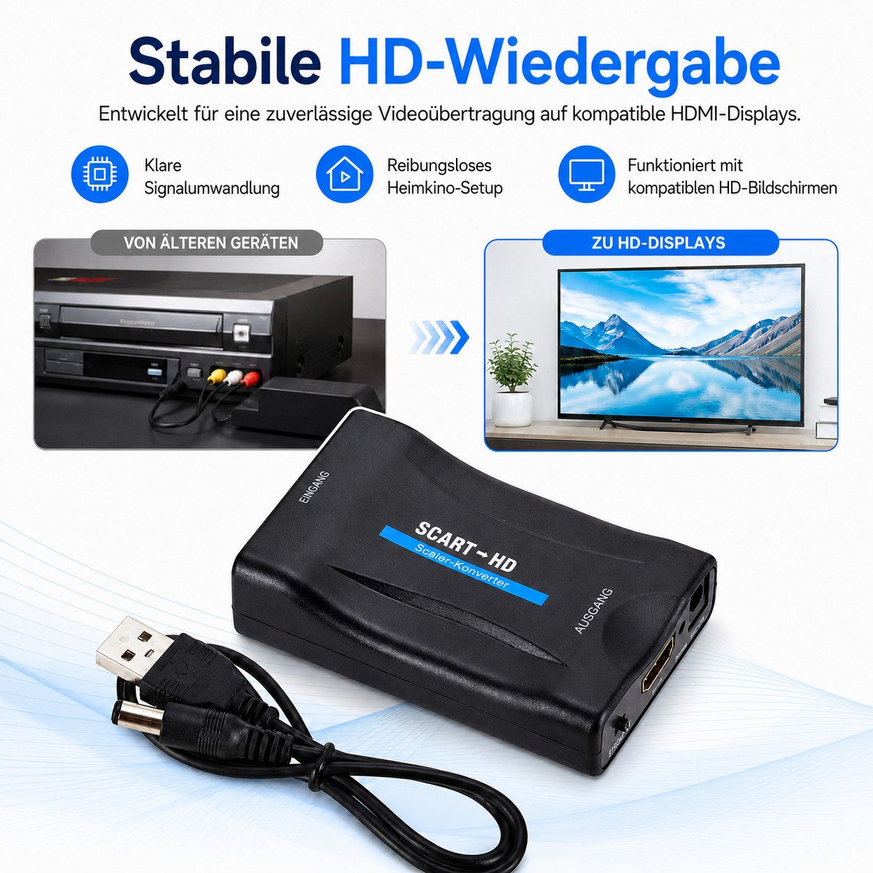 XEOOCE Scart-Hdmi-Konverter,  1080P,  Mit 1, 5 M Kabel,  Schwarz Video-Adapter DVI-D zu USB Typ A