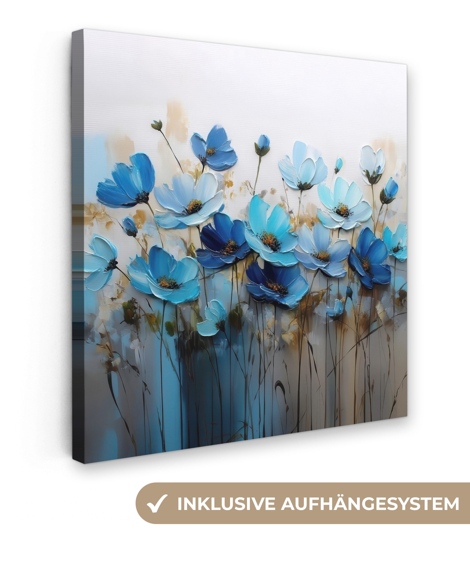 OneMillionCanvasses® Leinwandbild Blumen - Malerei - Blau, Fotodruck (1 St) günstig online kaufen