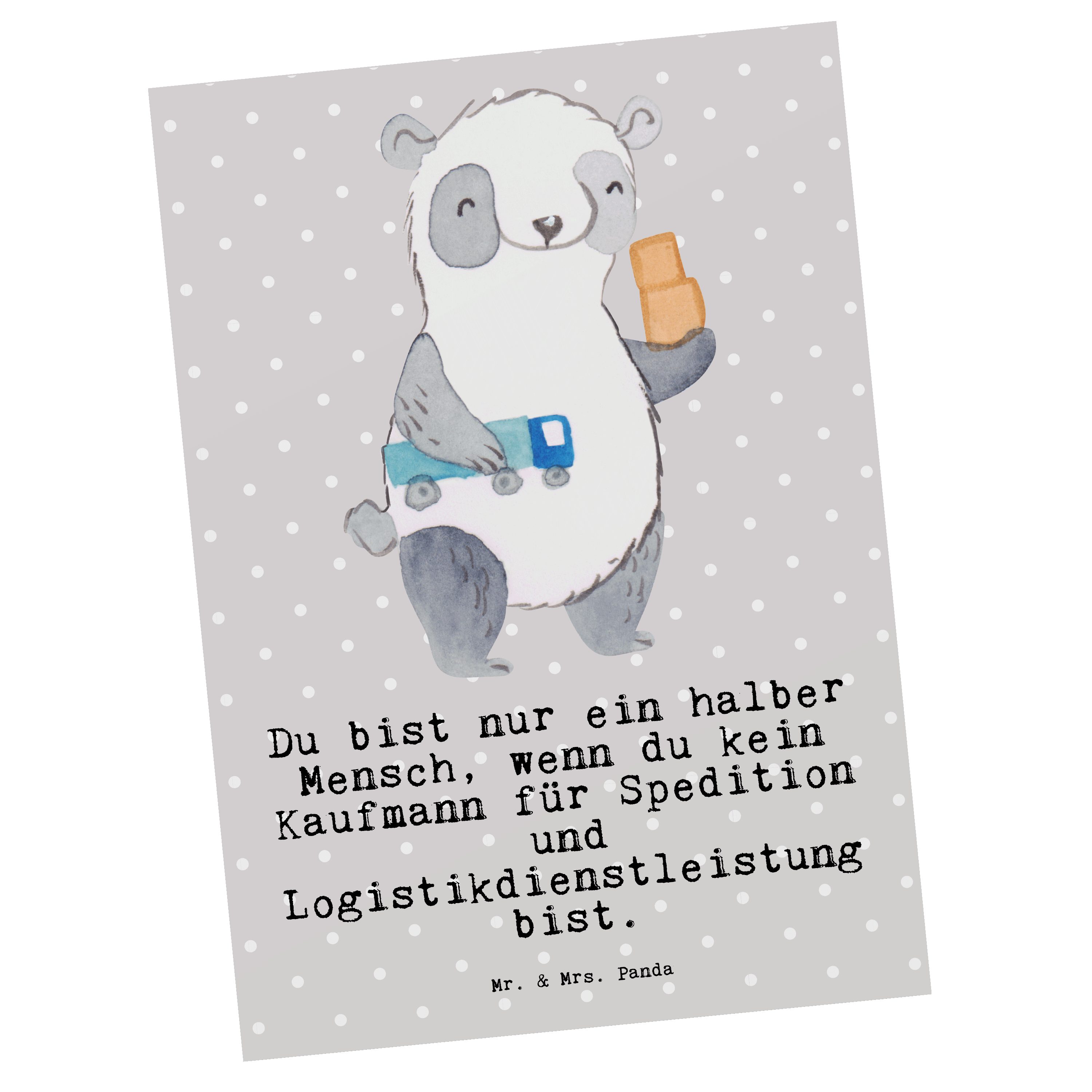 Mr. & Mrs. Panda Postkarte Kaufmann für Spedition und Logistikdienstleistung mit Herz - Grau Pas Grau Pastell